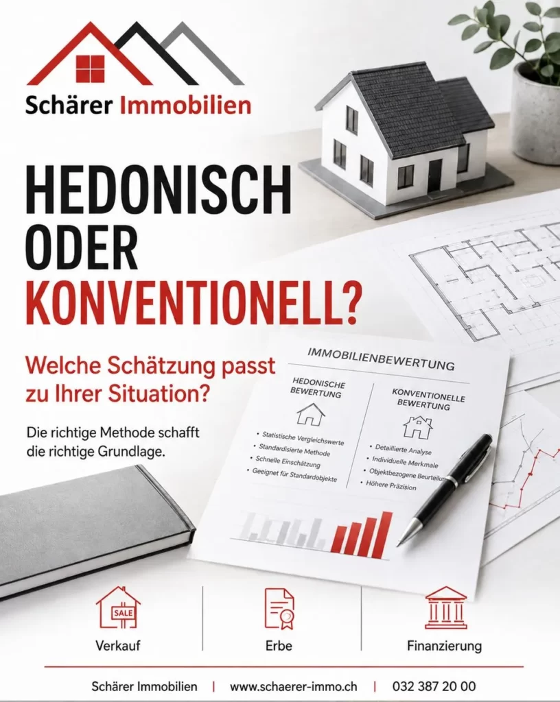 Grafik: Hedonisch oder konventionell? Welche Schätzung passt zu Verkauf, Erbe oder Finanzierung
