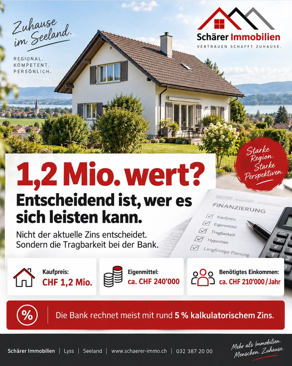 Tragbarkeit beim Hauskauf – welches Einkommen und welche Eigenmittel Käufer für ein Einfamilienhaus brauchen