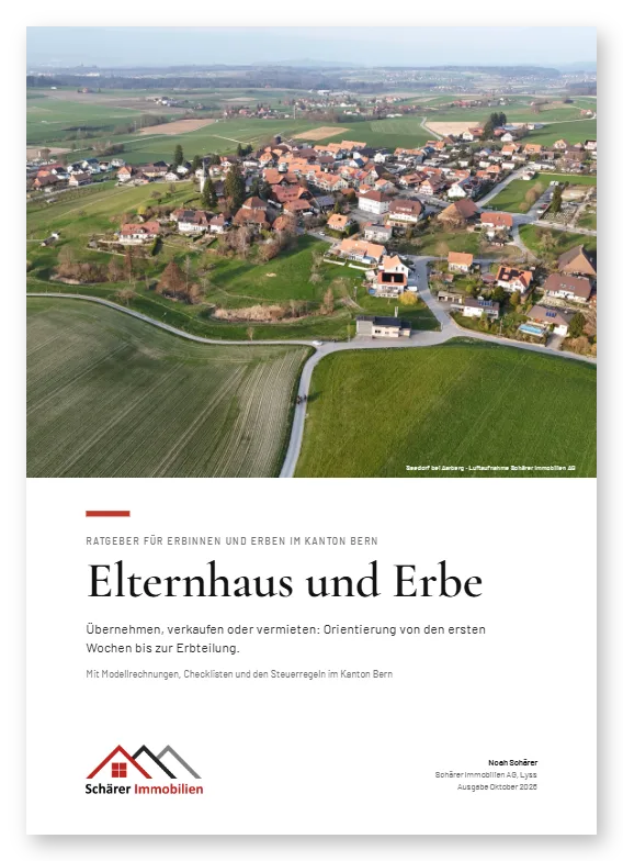 Titelseite des Ratgebers «Elternhaus und Erbe» von Schärer Immobilien AG