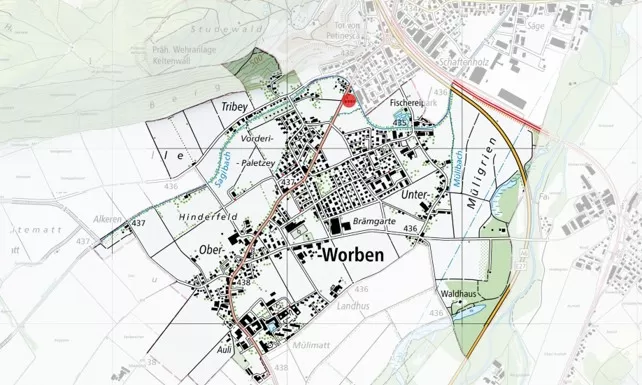 Lageplan: Grosszügige 3.5-Zimmer-Maisonettewohnung mit Galerie und individuellem Wohncharakter in Worben